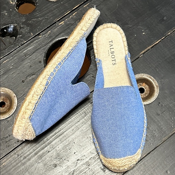 TALBOTS Blue Chambray Espadrille Slides - Picture 14 of 14